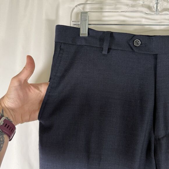 Jos A Bank Wool Blend Pants Men 33 Blue Flat Front brrr Comfort Office Dry Clean - Picture 4 of 11